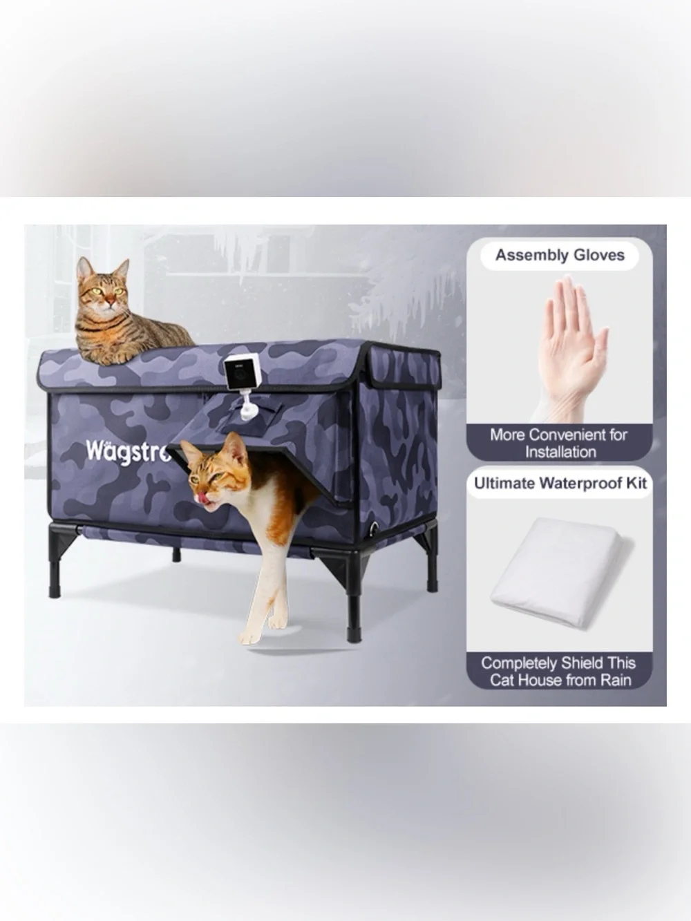Camouflage indoor/Outdoor Cat Condo with Elevated Stand - Cozy Hideaway